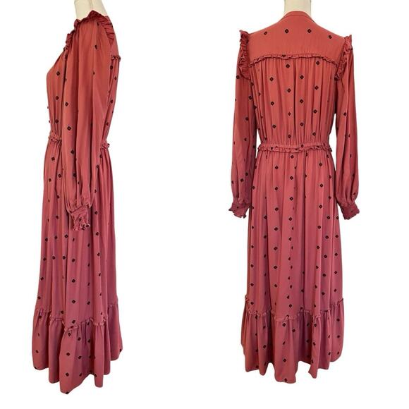 Farmers Market Floral Embroidered Maxi Dress Size L Pink Boho Trad Wife Modest - Picture 2 of 9